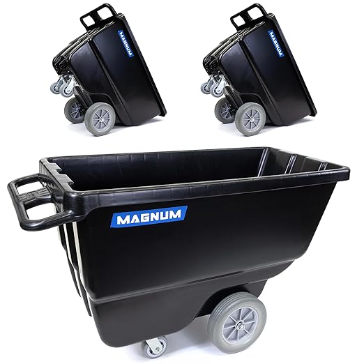 Magnum Tilt Truck, 1/2 Cu. Yd. Capacity Dump Cart with Non-Marking 12” Wheels & 5” Casters for Handling, Transporting on Construction Jobsites, 750 lbs, Trash Cart with Wheels DUC12T-NM-03PK (3-Pack)