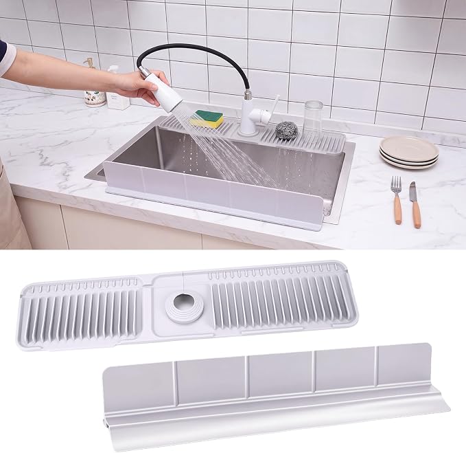 Mifoci 2 Pcs Kitchen Sink Splash Guard Set, 24 Inch Silicone Faucet Mat by Mifoci