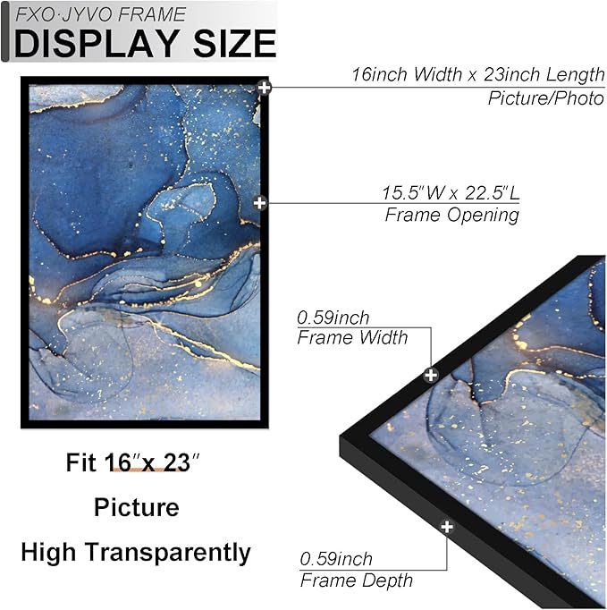 16x23 Picture Frame, Black Frame for 16 x 23 Inch Picture Poster Photo, Light Weight and High Transparent 16 by 23 Frame for Wall - 1 Pack/Black/16 x23