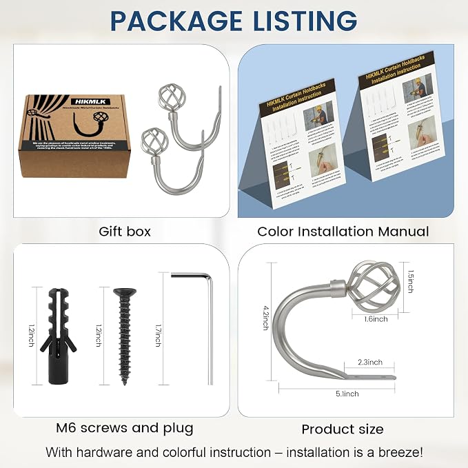 HIKMLK Curtain Holdbacks 2pcs, Solid Cast Iron Heavy Duty Curtain Tiebacks - Image 6