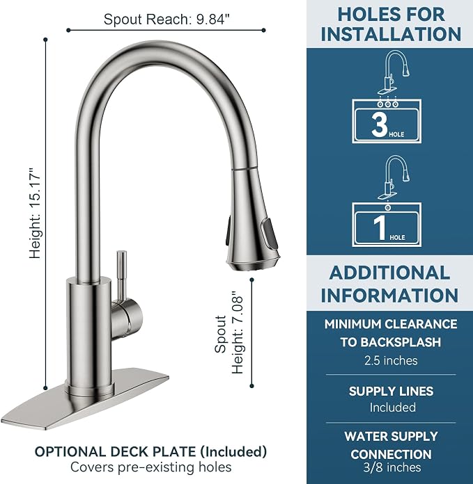 FORIOUS Kitchen Faucet with Temperature Digital Display, Brushed Nickel | High - Image 8