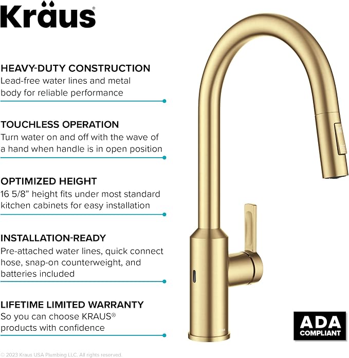 KRAUS Brushed Brass Touchless Pull Down Kitchen Faucet KSF-2830BB | - Image 15