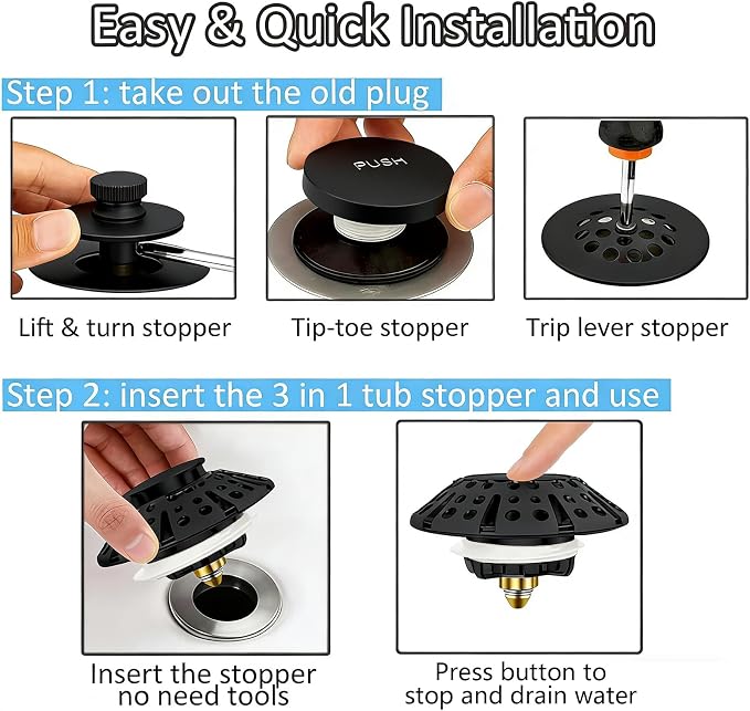AzWzz Bathtub Drain Stopper, Pop Up Tub Stopper Plug - Image 4