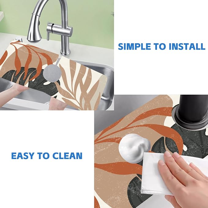 Mid Century Boho Leaves Kitchen Sink Splash Guard Absorbent Fast Drying Mat - Image 5