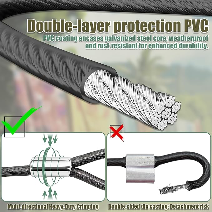 NAZOU Outdoor Retractable Clothesline, 3/16" Coated Steel Wire Rope - Image 5