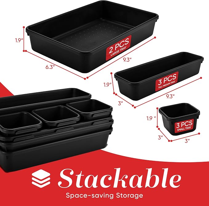 Masirs Interlocking Drawer Organizer Bins 8 Pcs, Desk Drawer Tray Set | Tool - Image 2