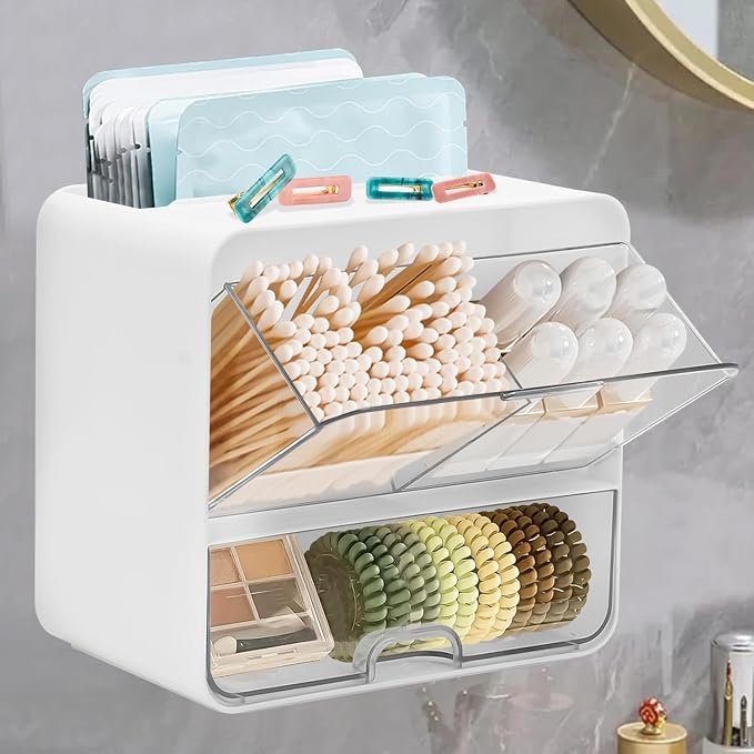 Qtip Holder for Bathroom Container, Wall Mounted & Countertop Cotton Swab - Image 3
