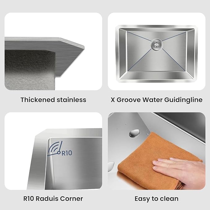 32 inch Undermount Handmade Workstation 18 Gauge Single Bowl Stainless Steel Kitchen Sink with Accessories