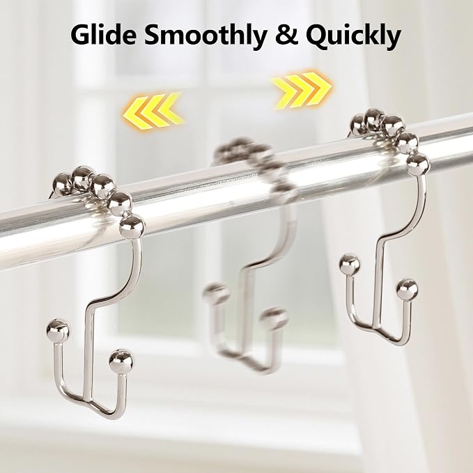 Resze 12 Pcs Shower Curtain Hooks, Metal Double Shower Curtain Rings - Image 8