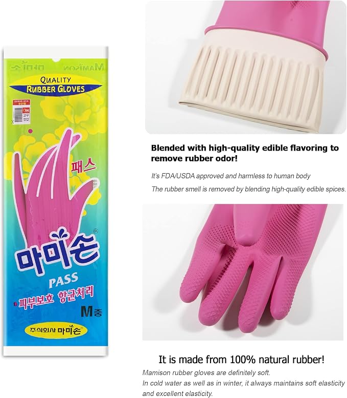Kitchenware Mamison Quality Rubber Gloves Pink Size M, Waterproof Rubber Gloves - Image 3