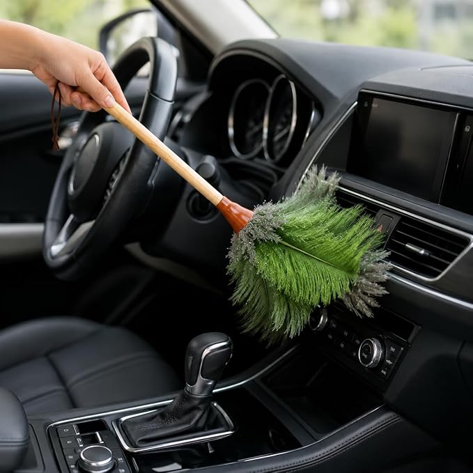 16 in Ostrich Feather Duster, Bamboo Handle Duster Green - Image 9