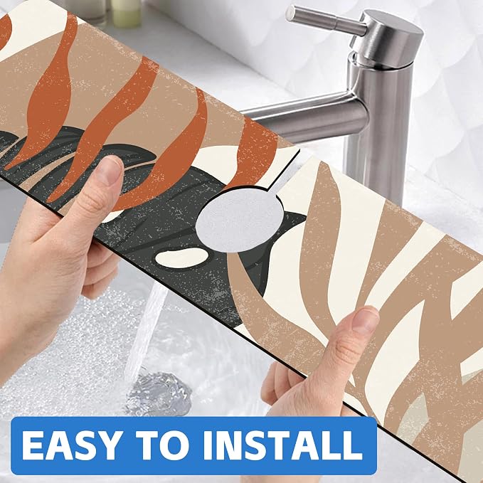 Mid Century Boho Leaves Kitchen Sink Splash Guard Absorbent Fast Drying Mat - Image 6