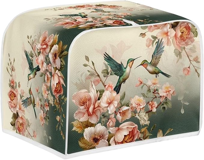 UNICEU Vintage Floral Hummingbird 2 Slice Toaster Cover Kitchen Small Appliance Cover, Quilted Toaster Bread Maker Cover Home Decoration Gifts