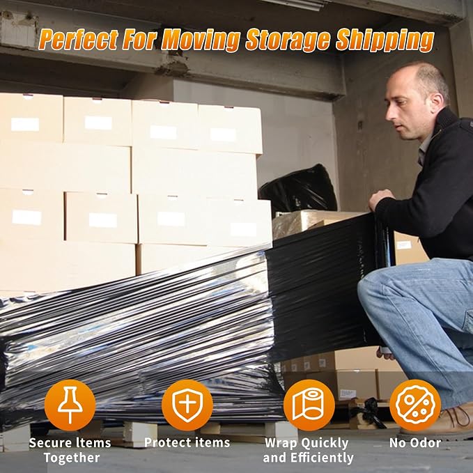 Black Stretch Wrap Shrink Film for Moving Supplies x 1000ft, Industrial - Image 3