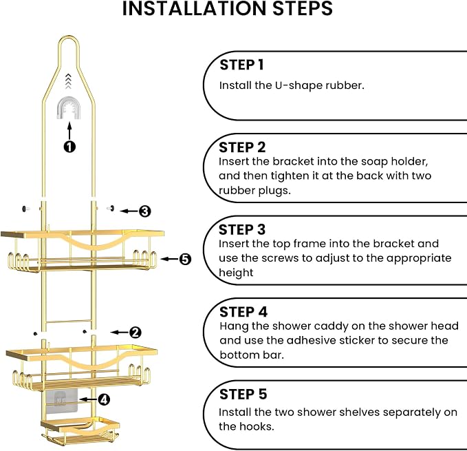 REINHARDT Adjustable Shower Caddy Hanging Rustproof Shower Organizer - Image 8