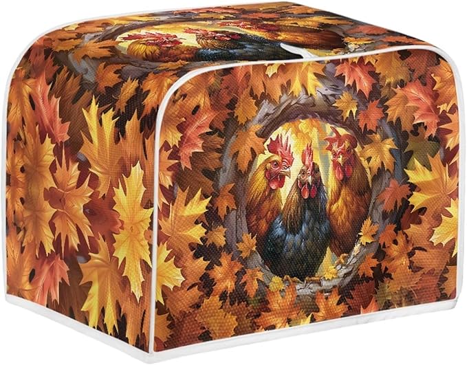 UNICEU Maple Leaf Rooster Print Toaster Cover 4 Slience Fingerprint Protection for Bread Maker Kitchen Small Appliance Protection Home Decor