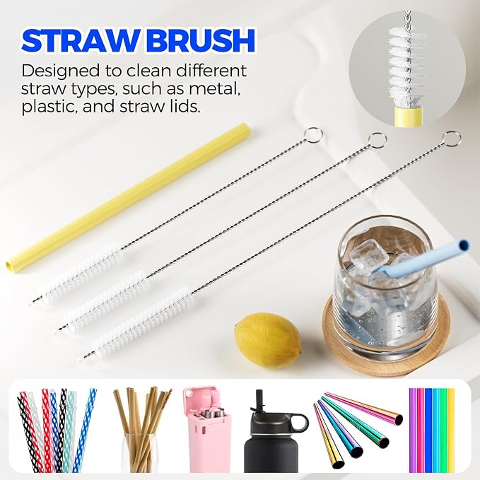 Holikme 6 Pack 4 in 1 Cup Lid Cleaning Brush 3 Straws Bottle Brush, Silicone - Image 5