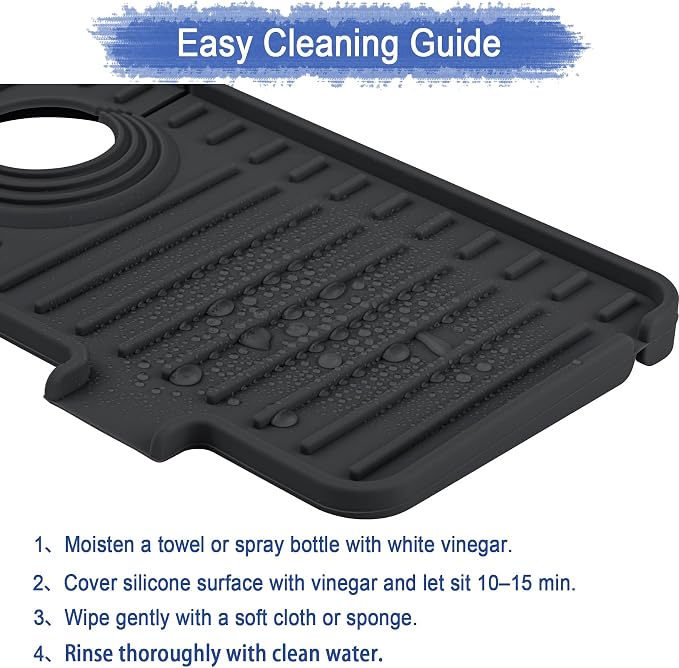Amerner Kitchen Sink Splash Guard, 10° Large Slope & Adaptable Hole Faucet Mat - Image 8