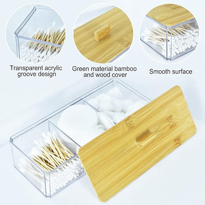 Acrylic Qtip Holder Dispenser, 3 Compartments Cotton Swab Holder - Image 5