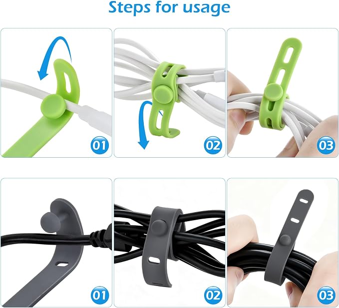 24 Pcs Silicone Cable Ties, Cord Organizer Ties, Cord Ties Reusable, Cord Wrap - Image 6
