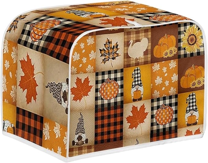 UNICEU Autumn Pumkins Maple Leaves Toaster Covers 2 Slice Bread Maker Dust Cover, Fall Harvest Kitchen Small Appliance Dust Protector Cover, Thankgiving Day Gifts