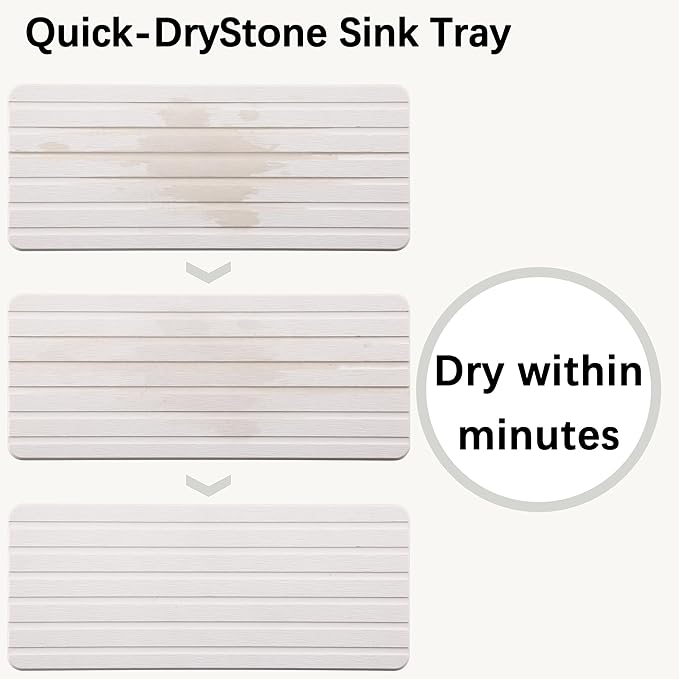 2 PCS Water Absorbent diatomite Coasters, 9.5" x 4" Water Absorbing Stone Tray for Sink, Stone Drying mat for Kitchen Counter, Stone soap Tray Used for Hand Soaps & toiletries & Plants