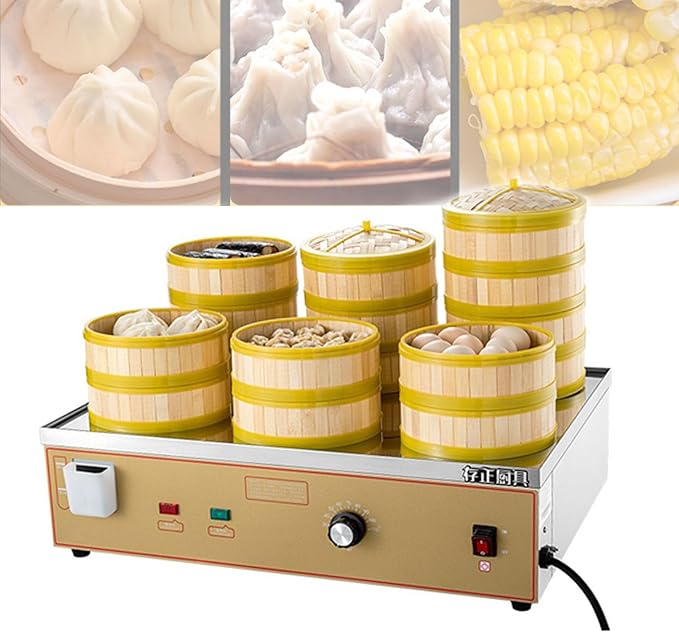 4000W 6-Hole Commercial Electric Food Steamer, Independent Water Supply & Dry Burn Alarm, 30-110°C Adjustable Temp for Dim Sum, Kitchen & Restaurant Cooking(No Steamer Included)