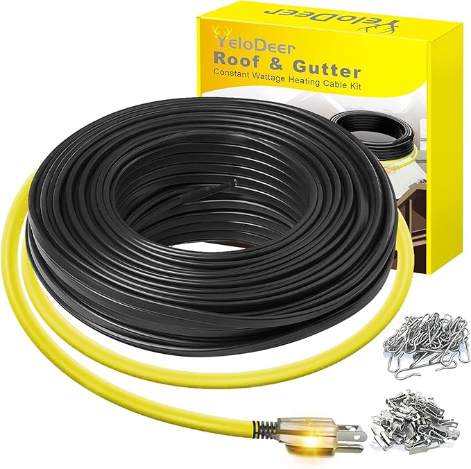 160 FT Heat Tape for Roof and Gutters, YeloDeer Gutter Heater Cable Heat Trace Cable for Snow De-Icing Ice Dam & Pipe Freeze Protection 7W/FT 120V