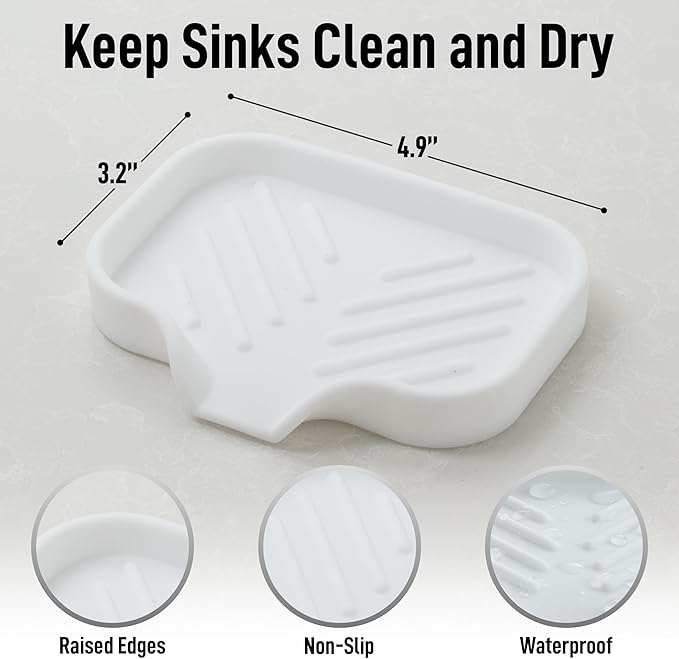 Zulay Kitchen Small Silicone Sponge Holder (4.9x3.3”) – Space-Saving Sink Organizer Tray for Sponge, Soap, Brush & More – Compact Non-Slip Dish for Kitchen & Bathroom (White)