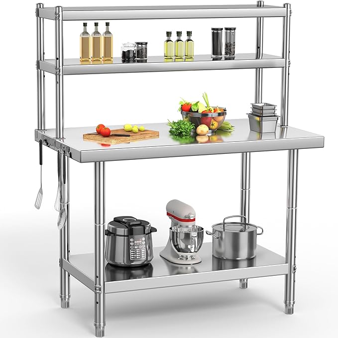 YITAHOME NSF Stainless Steel Table with Overshelf, 36" X 24" Work Table and 36" X 12" Shelf, Metal Prep Table for Home, Kitchen, Restaurant, Garage, Warehouse