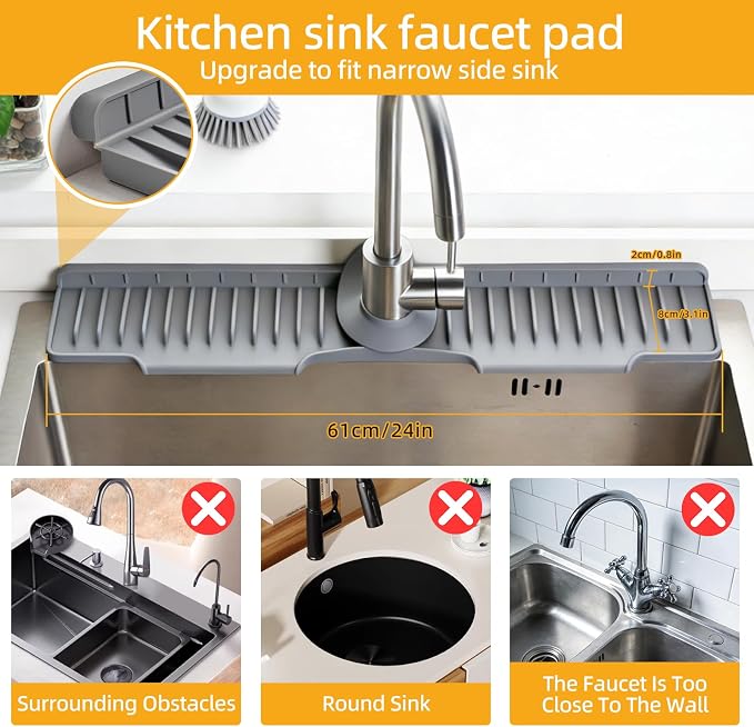 24" Silicone Sink Mat for Kitchen, Sink Splash Guard Behind the Faucet - Image 2