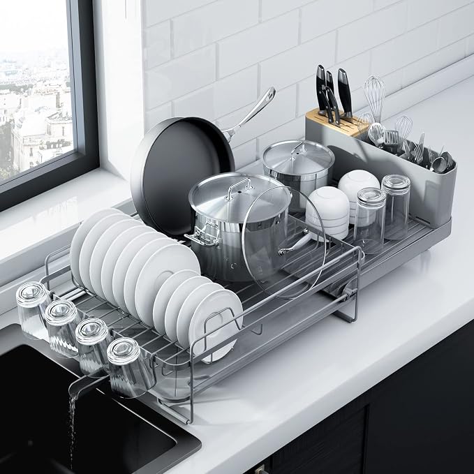 Kitsure Extendable Dish Drying Rack, 19.2"-26.7" L x 12.9" W, Anti-Rust Dish by Kitsure