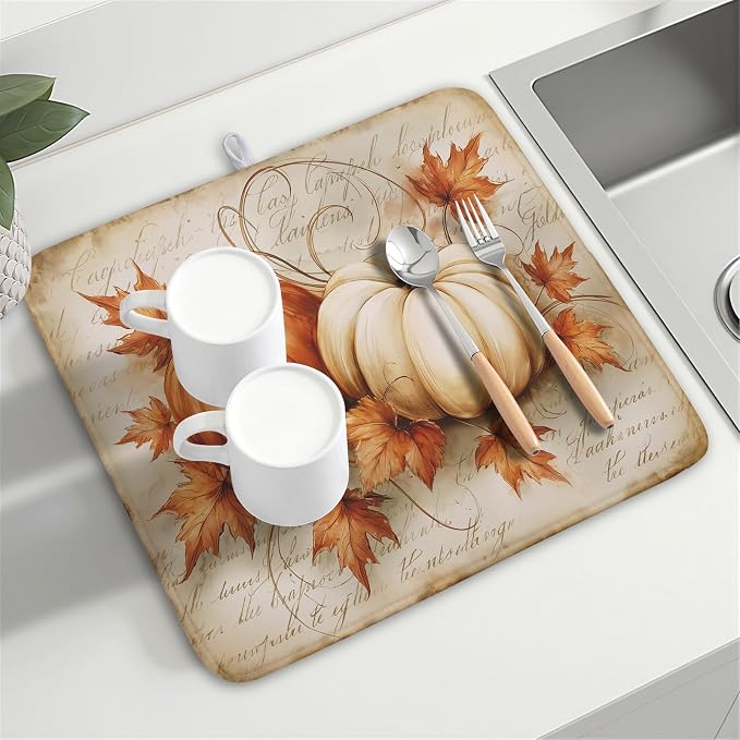 Fall Pumpkin Dish Drying Mat 16X18 Inch Vintage Autumn Drying Mat - Image 8