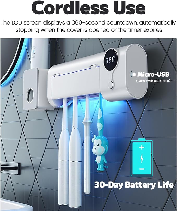MIMORE Toothbrush Holder Wall Mounted, 4 Slots, 6-Minute Timer | Toothbrush - Image 5