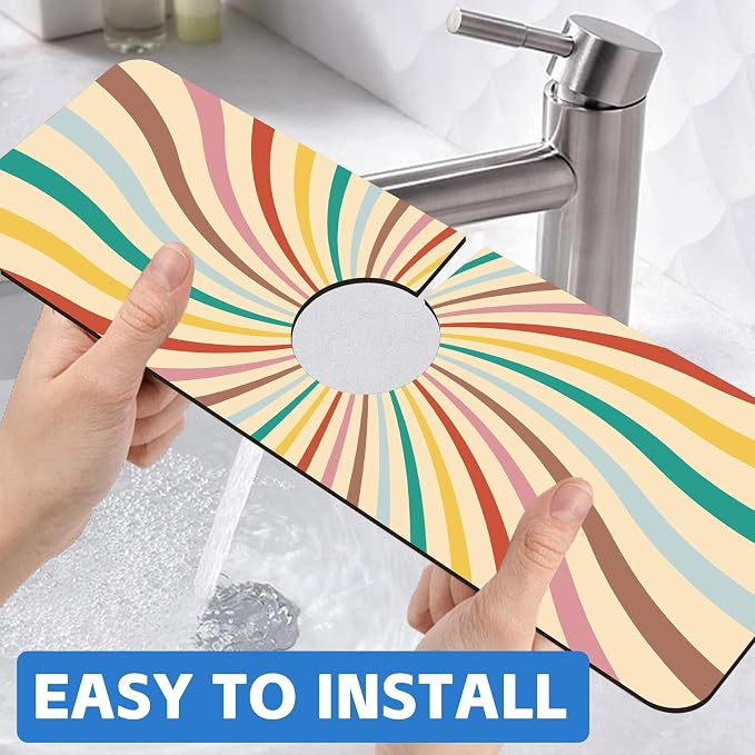 Groovy Retro Swirl Kitchen Sink Splash Guard Mat Absorbent Fast Drying Mat - Image 6