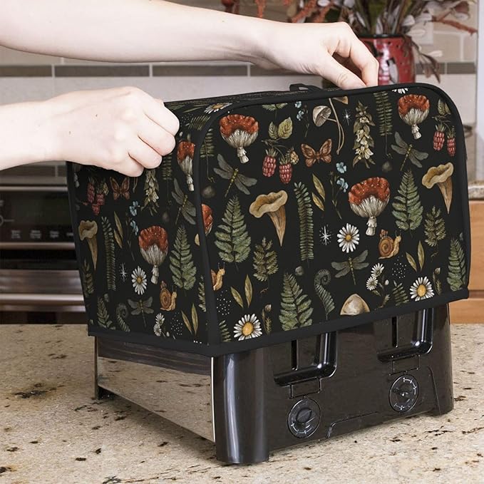 Vintage Witch Leaves Plant Mushroom 2 Slice Toaster Cover, Waterproof Toaster Dust Cover Bread Maker Protective For Small Kitchen Appliance Dining Room Home Table Decor Gifts