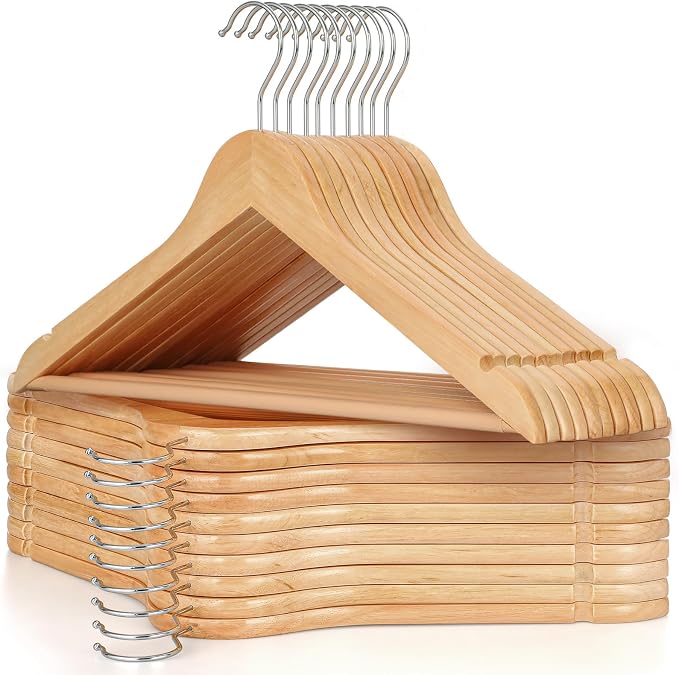 TOPIA HANGER Wooden Coat Hanger 20 Pack, Natural Wood Suit Hangers | Non Slip by TOPIAHANGER