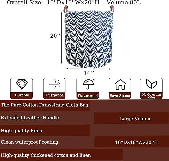 Waterproof Laundry Hamper Collapsible Laundry Basket Leather Handle Laundry Bag - Image 2