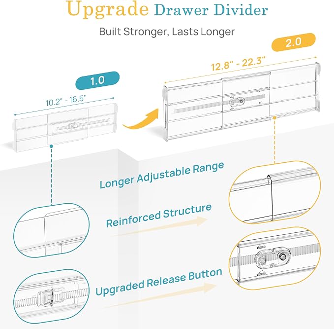 Vtopmart 6" Tall Upgrade Drawer Dividers, 12.8"-22.3" Expandable, 4 Pack | Deep - Image 8