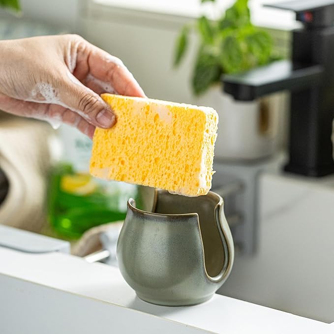 Zoeeker Sponge Holder for Kitchen Sink, Ceramic Dish Sponge Caddy Drying Rack - Image 6