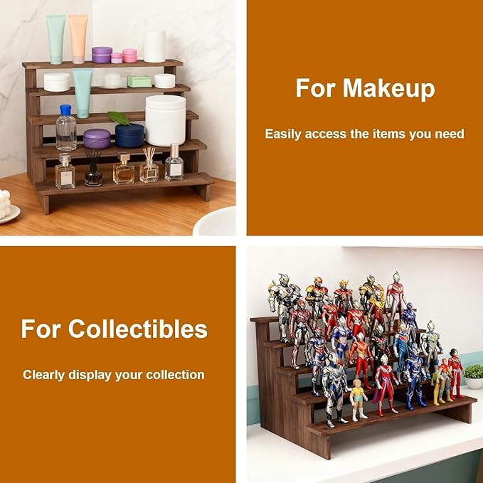 5 Tier Cup Cake Stand - Rustic Wooden Cupcake Stand, Tiered Wood Riser Display Stands, Multi-Functional Uses - as Dessert Stands, Vendor Display Shelves, Spice Rack, Easy to Install