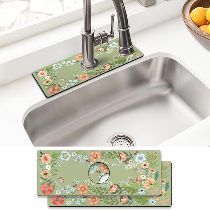 Sink Faucet Absorbing Mat, 2 Pack Drying Mat Around Faucet Sink Splash Guard by BathtubMat