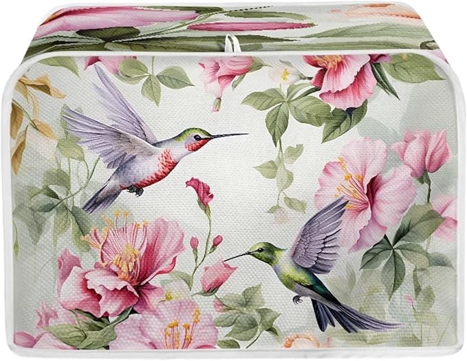 Hummingbird Flower Print Toaster 4 Slice Cover Appliance Dust-proof Cover Fingerprint Protection for Kitchen Small Appliance