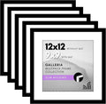 Americanflat 12x12 Picture Frame with Polished Plexiglass - Set of 5 - Use as 9x9 Frame with Mat or Display 12x12 Photo Without Mat - Galleria Collection - Square Frames for Wall Display - Black