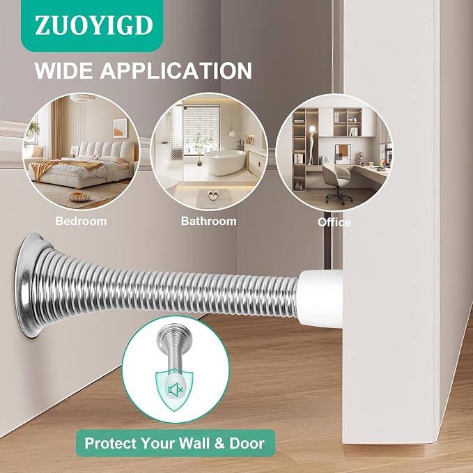 6 Pack Spring Door Stops, 3-1/4" Heavy Duty Wall Mount Door Stoppers, Flexible - Image 3