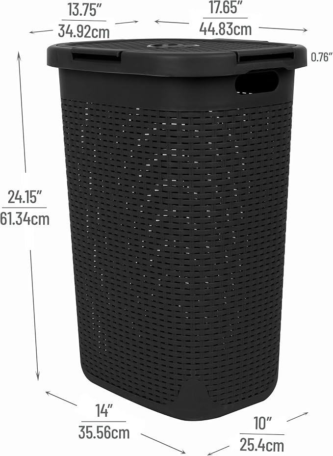 Mind Reader 60L Slim Laundry Hamper, Clothes Basket, Wicker Design, 17.65"L x - Image 3