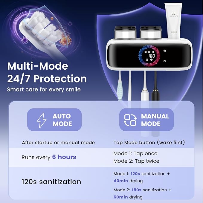 Toothbrush Holders for Bathrooms, UV Tooth Brush Holder Sanitizer & Drying | - Image 7
