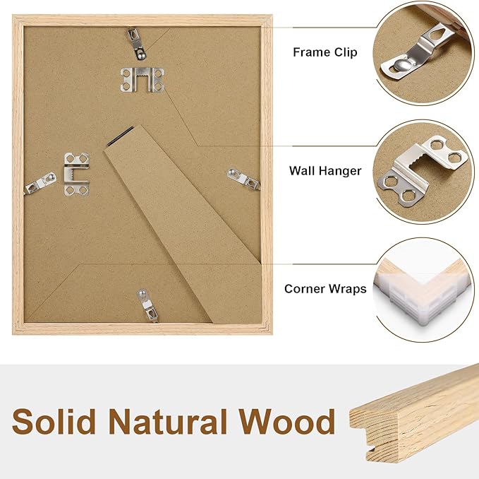 Vittanly 8x10 Picture Frame, Solid Wood Frame with Plexiglass, Includes 5x7 Mat, Wall Hanging or Tabletop for Home Decor, Natural, 1 Pack