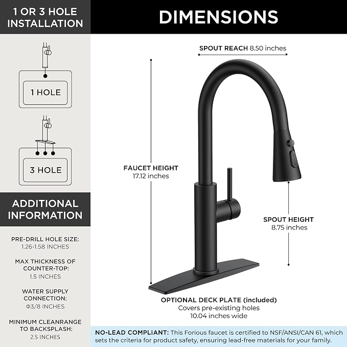 FORIOUS Black Kitchen Faucet - Image 3