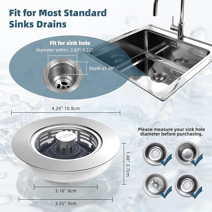 Hibbent 2 Pack Metal Kitchen Sink Drain Strainer and Stopper, Transparent - Image 8